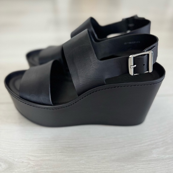 VINCE Idalia Black Leather Chunky Platform Wedge Sandals - Picture 8 of 9